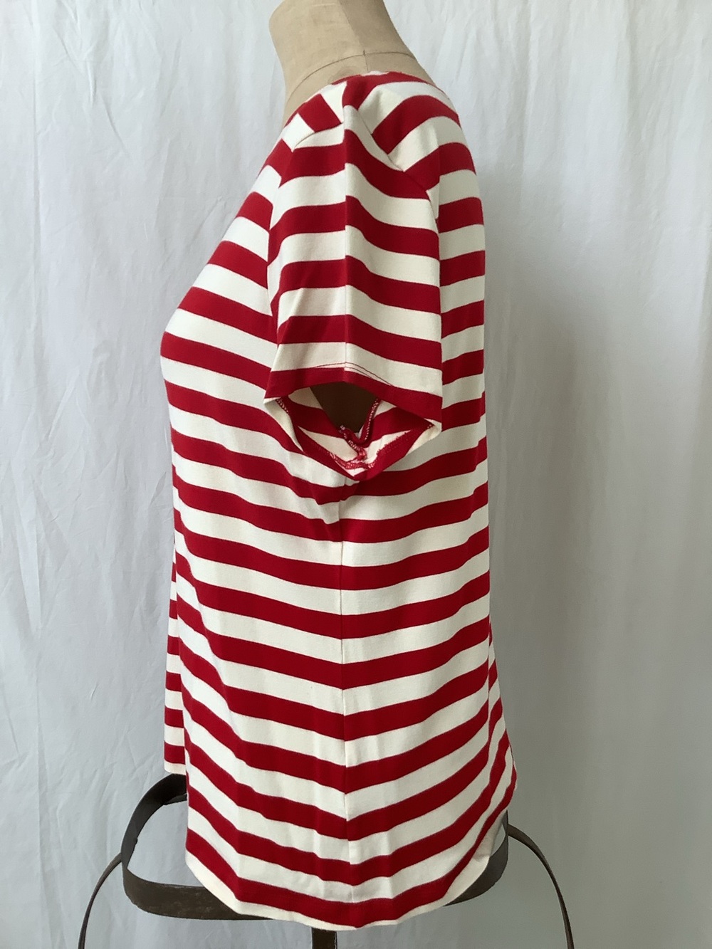 Investments Stretch Shirt Top-Red Cream Stripes-Short Sleeve-Rayon Spandex-XL - Picture 3 of 6